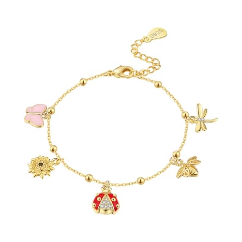 Women's 925 Sterling Silver Bracelet, Non Tarnish 18K Gold Plated Bracelets for Women, Dainty Chain Simple Jewelry Cute Handmade Minimalist for Gift - color: Golden | Colorful Garden