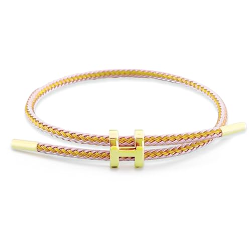 Steel Bracelet Link, Adjustable H-shape Wire Rope Bracelet, Lucky Jewelry with Titanium Buckle for Birthday, Valentine's, Graduation, Fashion Gift for Women, Men, Lovers, Friends - color: gold pink
