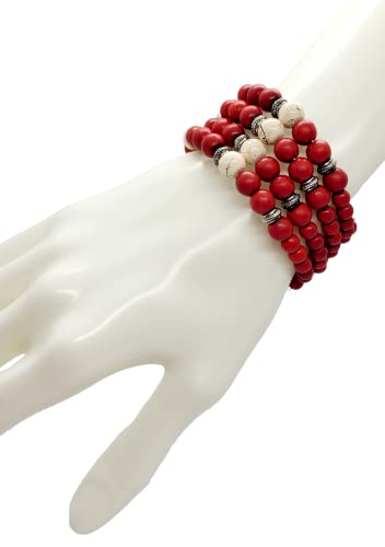 Handmade Beaded Cuff Bracelet - color: red