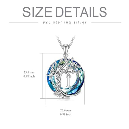 TOUPOP Gifts for Women Tree of Life Initial Necklace 925 Sterling Silver Letter Pendant with Blue Crystal Birthday Jewelry Gifts for Women Her Mom Wife Daughter - color: Tree of Life I Initial