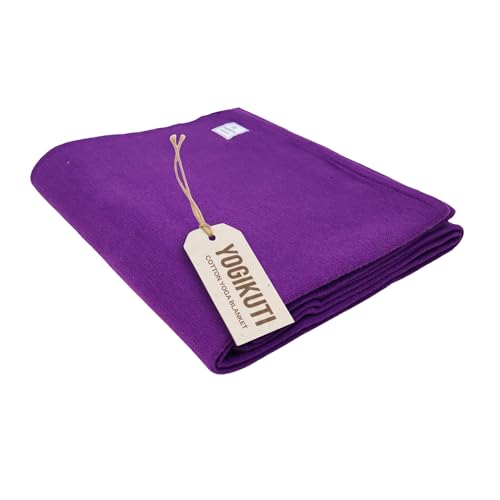 Yogikuti Iyengar Cotton Yoga Blanket Set of One – Thick Handwoven Yoga Blankets for Restorative Yoga, Meditation & Pranayama – Premium Cotton Yoga Blanket for Support & Comfort in Pranayama (Purple) - color: Purple