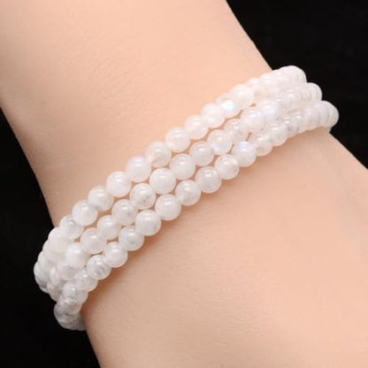 Justinstones Gem Semi Precious Gemstone 3pcs 4mm Round Beads Stretch Bracelet 6.5 Inch Unisex - color: Moonstone
