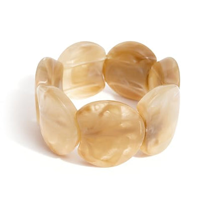 Colorful Acrylic Resin Bracelet for Women, Statement Chunky Wide Geometric Stretch Plastic Wristbands Bangle Bracelets Prom Holiday Fashion Jewelry Gift - color: Beige