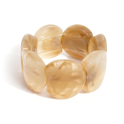 Colorful Acrylic Resin Bracelet for Women, Statement Chunky Wide Geometric Stretch Plastic Wristbands Bangle Bracelets Prom Holiday Fashion Jewelry Gift - color: Beige