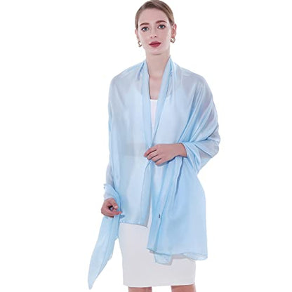 Womens Scarf Pashmina Shawls and Wraps for Evening Dresses Like Chiffon Silk Scarf for Bridal Weddings - color: Blue-2