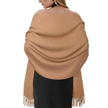 Winter Scarf for Women Pashmina Shawls and Wraps for Evening Dresses Wedding Party Bridesmaid Warm Long Scarves Shawl - color: Camel