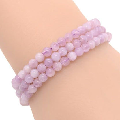 Justinstones Gem Semi Precious Gemstone 3pcs 4mm Round Beads Stretch Bracelet 6.5 Inch Unisex - color: Kunzite