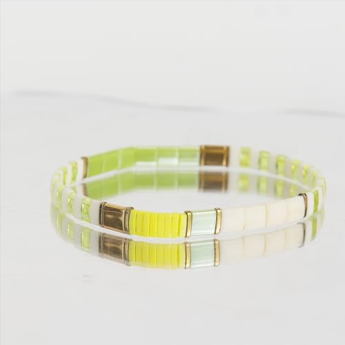 Tila Beaded Stretch Strand Bracelets for Women, Cute Boho Stackable Handmade Colorful Mixed Flat Square Beads Elastic Beach Surfer Bracelet Trendy Jewelry Friend Gift - color: 0901J