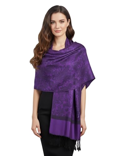 PASKMLNA Paisley Jacquard Pashmina Shawl Wrap Scarf Stole - color: Purple Black