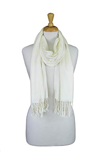 Luxurious Pashmina Feel Scarf & Shawl - Soft Solid Color Wrap for Weddings, Evening Dresses, Gifts - color: . Off Whtie