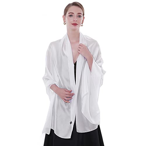 Womens Scarf Pashmina Shawls and Wraps for Evening Dresses Like Chiffon Silk Scarf for Bridal Weddings - color: White