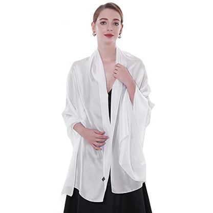 Womens Scarf Pashmina Shawls and Wraps for Evening Dresses Like Chiffon Silk Scarf for Bridal Weddings - color: White