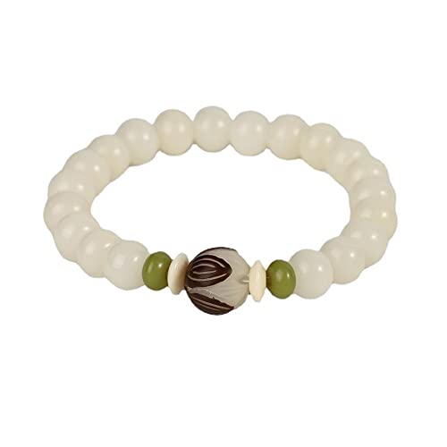 White Jade Natural Bodhi Root Lotus bracelet 108 Mala Prayer Mantra Rosary Beads Meditation Lotus Hand String Bracelets Yoga Relieve Stress Anxiety Jewelry for Women Men - style: Simple