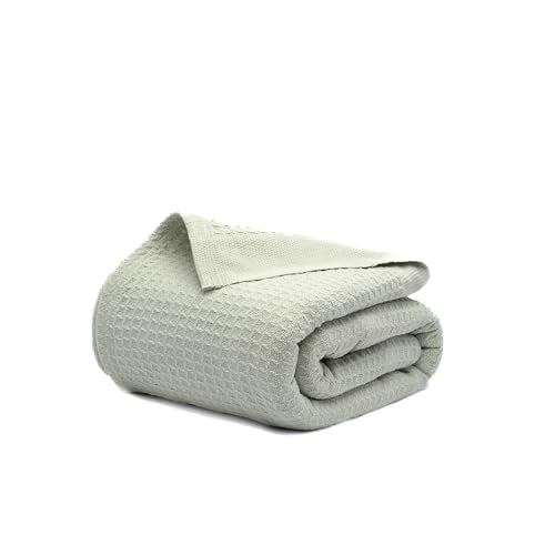 Salt Earth 100% Cotton Waffle Blanket, Queen Size 90"x92" – Lightweight All Season Throw Blanket for Couch, Bed & Bedroom, Soft Modern Cozy Cotton Blanket (Sea Foam) - color: Sea Foam, size: Queen