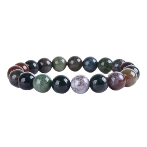 Justinstones Gem Semi Precious Gemstone 10mm Round Beads Stretch Bracelet 7 Inch Unisex - color: Multi-Color Indian Agate