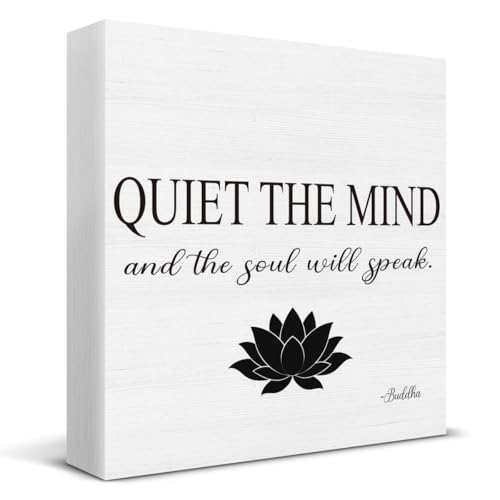 Zen Decor, Spiritual Decor, Farmhouse Quiet the Mind Wooden Sign Home Zen Office Meditation Room Shelf Table Wall Desk Decorations 5×5 Inches