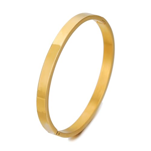 Gold Bangle for Women - 18K Gold Plated Stainless Steel Love Friendship Crystal Bracelets with Cubic Zirconia - color: C-6mm GOLD