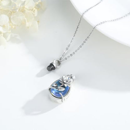 JUSTKIDSTOY Moonstone Urn Necklace for Ashes Sterling Silver Daisy/Rose/Tree Teardrop Pendant Necklace Cremation Jewelry Keepsake Memorial Gifts for Mother Grandma w/Funnel Filler - style: Lotus