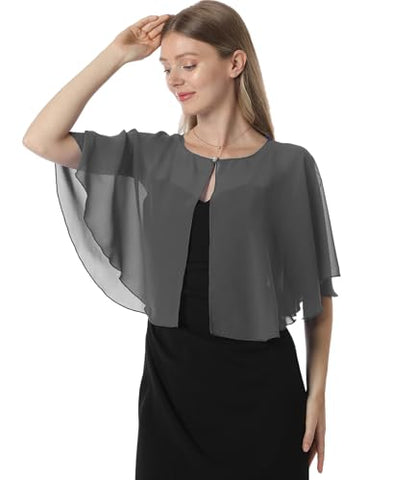 Chiffon Capelet Soft capes Shawls and Wraps for Evening Dress Wedding Cape 1920s shawl accessories for women - color: Dark Gray