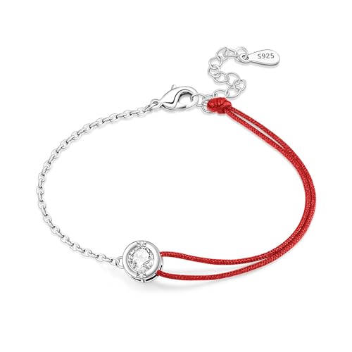 925 Sterling Silver Bracelet for Women,Silver Bracelet Chain Presents for Sister Daughter and Friend, Women's Jewelry for the Daily Occasion - color: Silvery | Chain and Red Rope