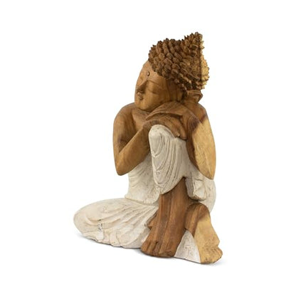 G6 Collection Wooden Serene Sleeping Buddha Statue Hand Carved Figurine Home Decor (8" Tall – Whitewashed) - size: 8" Tall – Whitewashed