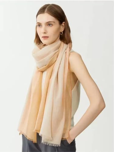 Luxury Cashmere Pashmina Style Shawl - Silk & Wool Blend Scarf, Lightweight Skin-Friendly Wrap - color: Gradient Beige
