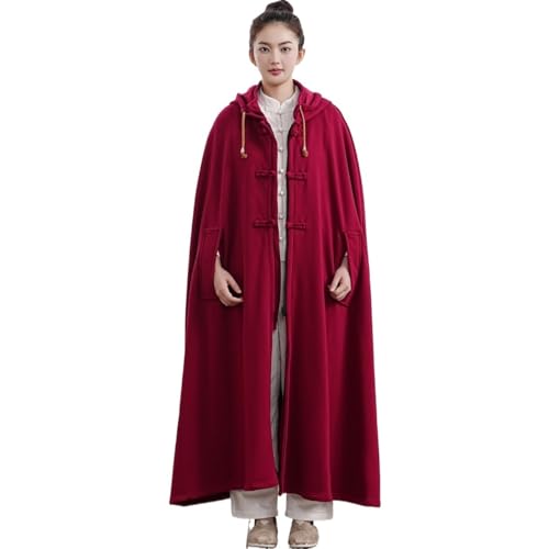 Unisex Meditation Buddhist Cloak Warm Plush Meditation Outerwear Meditation Prayer Outfit Coat Traditional Monk Robe - color: Red, size: Large