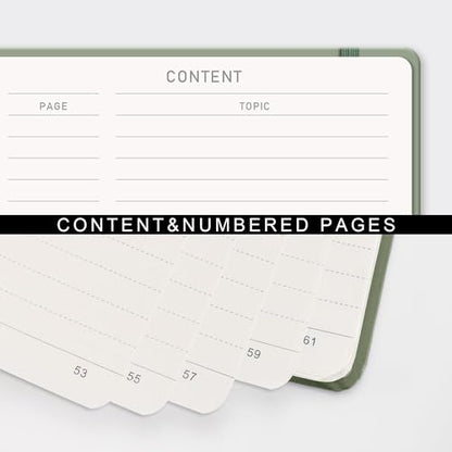 RETTACY Lined Journal Notebook, 140 Numbered Pages, A5 Medium Size (5.7'' x 8.3''), for Men & Women, Journaling, Writing, Work & Office, Spiral-bound, Hardcover, 100 GSM Thick Paper (Light Green)