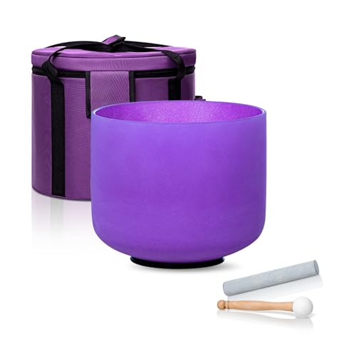 8 Inch Purple B Note 432hz Crown Chakra Crystal Singing Bowl Healing with Carrying Case and Rubber Mallet Suede Strikers Oring - color: Purple B Note, size: 8 inch