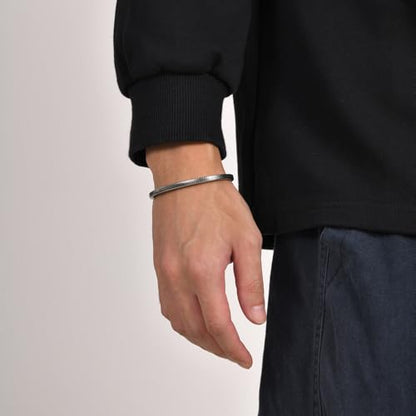 Handmade 925 Sterling Silver Bangle Bracelet Simple Silver/Gold Adjustable Cuff Bangles Durable Stainless Steel bracelet for Men &Women Daily Jewelry Gift for Anniversary Birthday Gift - color: Bangle-23