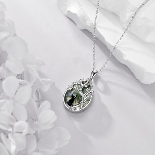 Moss Agate Tree of Life Black Cat Necklace for Women Family Tree Pendant Jewelry Birthday Gifts