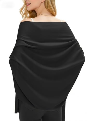 Women's Wool Blend Travel Scarf Lightweight Breathable Wrap Pashmina Airplane Blanket Shawl - color: Black
