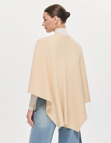 PULI Womens Elegant Cross Front Shawl Wraps Knitted Ponchos Cape Light Weight Poncho Sweater Soft Warm Travel Wraps - color: Rib-beige