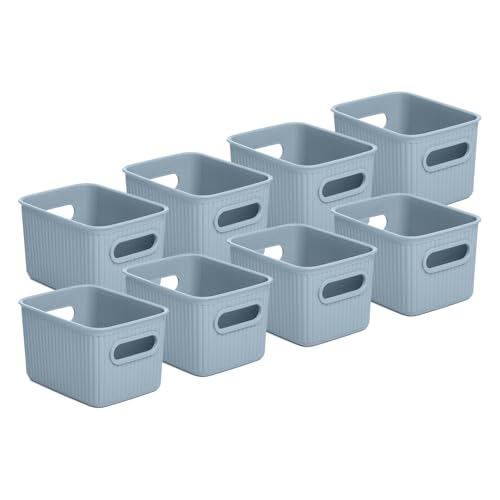 Superio Decorative Plastic Basket Open Home Storage Bins Organizer Baskets, Small, Blue (8 Pack) Container Boxes for Organizing Closet Storage Bins for Shelves Drawer Shelf, 1.5 Liter - size: 8 Pack, style: Bin - Small (1.5 Liter)