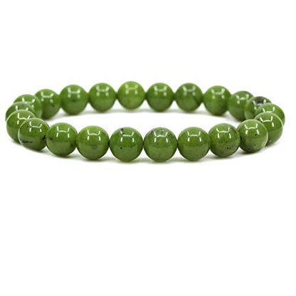 Keleny Gem Semi Precious Gemstones 8mm Round Beads Crystal Stretch Bracelets 7 Inch Unisex - color: Green A Grade Canadian Nephrite Jade