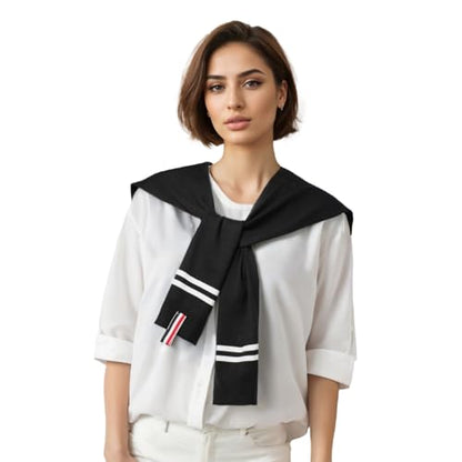 WaJuemy Sweater Shawl Wraps for Women Sweater Knitted Knotted Shawls Travel Casual Scarf Cape Shoulder Tops Fashion Wrap - color: Black 2stripe 31