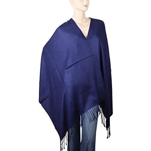 Falari Women's Soft Solid Color Pashmina Shawl Wrap Scarf, for Wedding, Bridesmaid Gifts, Evening Dress - color: Navy Blue