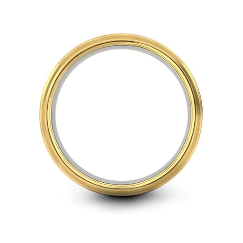Gift for Yoga Fan - Yoga Meditation Ring - Flat Dome Bevel - Band - Men Women - Brushed Polished - Tungsten - Personalized Custom Engraving - 8mm - Anniversary Wedding - Yellow Rose Gold Silver - color: 08 - Yellow Gold Grey Tungsten