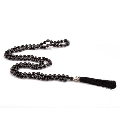 KIKILA Mala Beads 108 Natural Stone GemStones Japamala Yoga Meditation Hand Knotted Beaded Tassel Necklace for Women Men - style: Black Agate