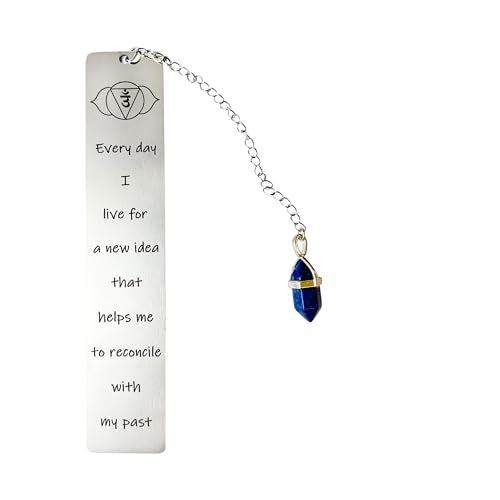 Third Eye Chakra Book Mark - Lapis Lazuli Double-Terminated Pendant & Intuitive Affirmation, Collectible 7-Chakra Set for Spiritual Healing & Inner Vision Tower Book - color: Chakra 6