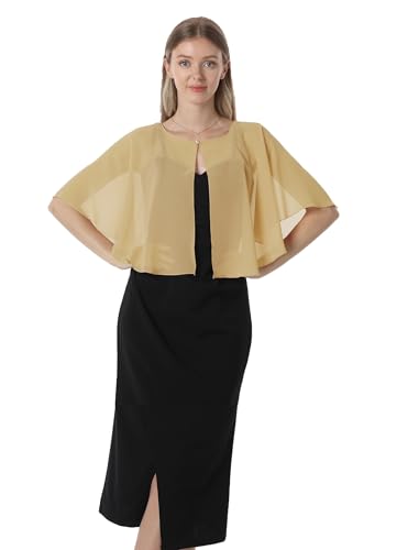 Chiffon Capelet Soft capes Shawls and Wraps for Evening Dress Wedding Cape 1920s shawl accessories for women - color: Gold