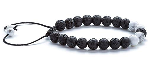 Men Women 8mm Lava Rock Aromatherapy Anxiety Essential Oil Diffuser Bracelet Braided Rope Natural Stone Yoga Gifts Beads Bracelet Bangle-21017 - style: Simulated Howlite & Tiger Eye