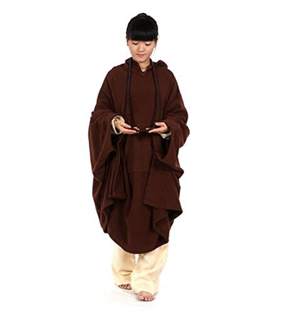 Meditation Buddhist Hooded Cloak Coat Women Men Outfit Oversize Coat - color: Brown, size: Large