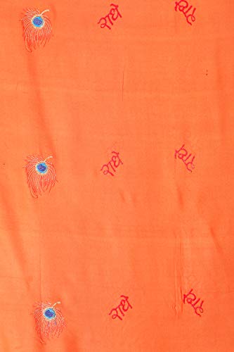 Exotic India Radhe Prayer Shawl with Embroidered Peacock Feather - PolyCotton - color: Flame