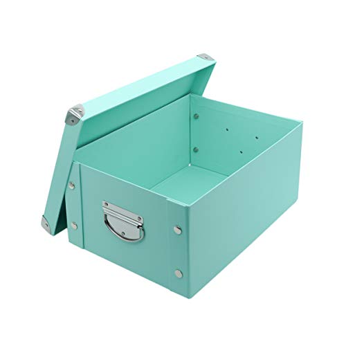 GUOZI Collapsible Storage Box, Decorative Memory Box with Lid & Metal Reinforced Corners, Cardboard File Bin with Handles, Organizer Gift Box for Keepsake Toy Photos Office Nursery Wardrobe Bookshelf - color: Light Blue