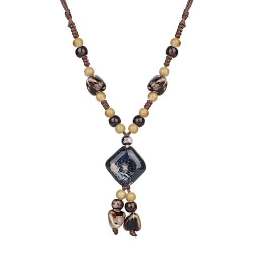DS Boho Beaded Necklace for Women–Colorful Ceramic & African Tribal Beads, Adjustable Long Chunky Bohemian Jewelry with Gift Box Packaging,Hippie Witchy Vintage Handmade Fashion Statement Necklace - style: style-8