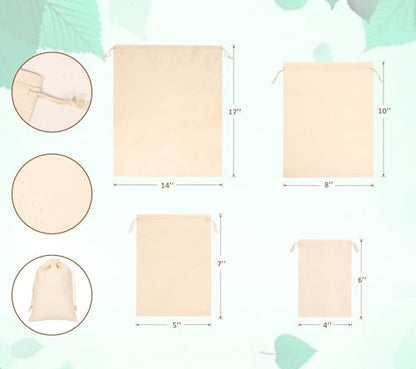 20PCS Cotton Produce Bags, 8X10inch Reusable Muslin Storage Bags with Drawstrings, Natural Cotton Bags, Washable, Biodegradable Linen Bag, Cloth Bags - color: L - 8x10inch