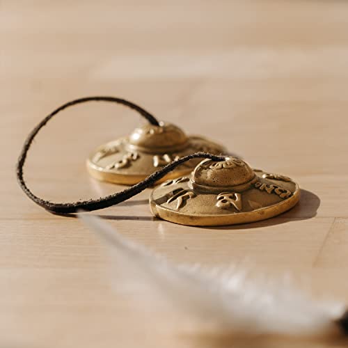 Tibetan Tingsha Cymbals 2pcs, with Storage Box and Fabric Case, Meditation Sanskrit Brass Chime Bells for Spiritual Healing Mindfulness, Yoga Buddhist, Relaxation Musical Instruments
