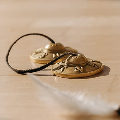 Tibetan Tingsha Cymbals 2pcs, with Storage Box and Fabric Case, Meditation Sanskrit Brass Chime Bells for Spiritual Healing Mindfulness, Yoga Buddhist, Relaxation Musical Instruments