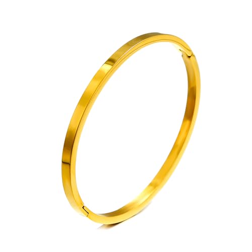 Gold Bangle for Women - 18K Gold Plated Stainless Steel Love Friendship Crystal Bracelets with Cubic Zirconia - color: 3mm bangle - gold